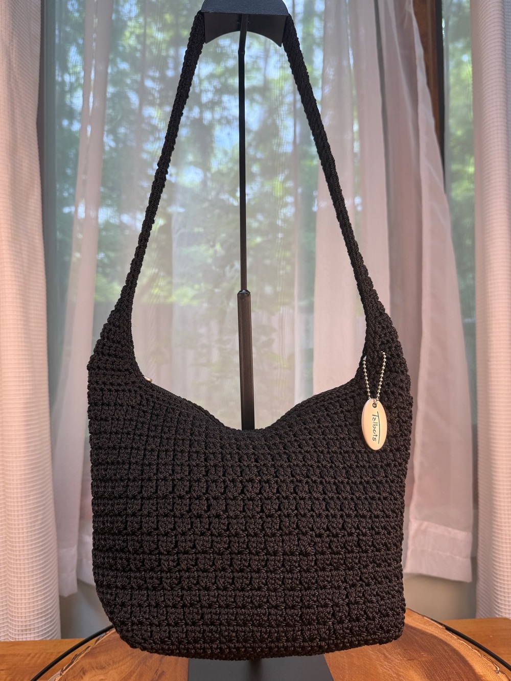 Talbots “The Sak Style” Black Crochet Knit Crossbody Shoulder Bag EUC